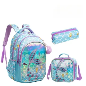 Personnalisation de sac à dos ensemble de sacs d'école sirène pour filles de 7 ans
