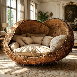 Fauteuil de salon texturé en coquille de noix de coco naturelle, en forme d'œuf, pour la décoration de salon de style Wabi Sabi - Product Image 4