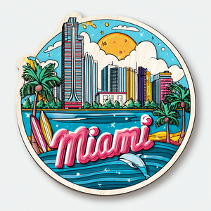 Aimant de réfrigérateur 3D personnalisé, souvenir de voyage de Miami Beach, paysage pittoresque avec style campagnard aux États-Unis - Product Image 2
