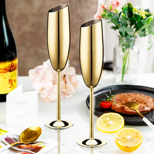 Logos personnalisés Unique Métal Oblique En Acier Inoxydable Bar Mariage Cocktail Boisson Incassable Tiges 7oz Vin <span class=keywords><strong>Champagne</strong></span> Flûtes Verres - Product Image 5