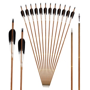 Flèches en carbone, <span class=keywords><strong>bois</strong></span> et bambou avec plumes de dinde pour <span class=keywords><strong>arc</strong></span> classique traditionnel et chasse, 400/500/600 Spines, pointes amovibles, équipement - Product Image 1