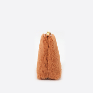 Caramel Faux Fur <b>Mini</b> Cosmetic <b>Pouch</b> with Gold-Tone Zipper for Daily Makeup Coin Purse and Small Item Storage - Product Image 4