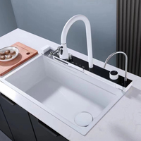 Robinet d'évier de cuisine blanc intelligent, Évier de cuisine intelligent blanc grand robinet de cuisine monté sur le pont pour évier de cuisine 304 cuisine à un bol