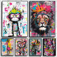 Peinture murale décorative sur toile, style graffiti animalier abstrait moderne, affiches de dessins animés familiaux, art urbain