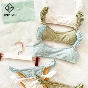 Bikini personnalisé en tissu jacquard à motif ondulé, ensembles de bikinis plissés en tricot, maillots de bain personnalisés - Product Image 4