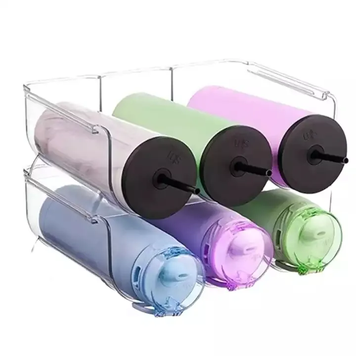 DS1267 Kitchen Countertop Cabinet Pantry Cup Holder Water Wine Storage Rack Standing Plastic Stackable 3 Water Bottle Organizer