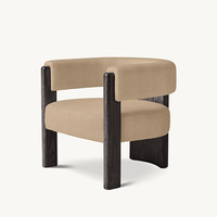 Fauteuil d'appoint en forme de U, rembourré en tissu bouclé crème, style luxe américain, structure en bois foncé massif, pour salon, hôtel, salle de séjour, lecture.