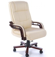 Chaise de bureau en cuir synthétique, pivotante, avec cadre en bois