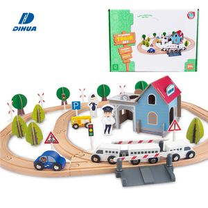 Happy Earth-Juego de vías de tren de madera para niños pequeños Juguetes educativos de construcción Slot Cars Racing Adventure Aprendizaje temprano Creativo 65PCS - Product Image 1
