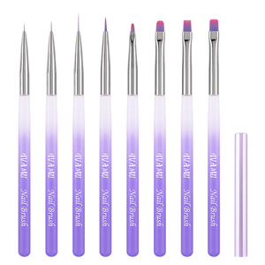 Kit de 8 pinceaux à ongles en acrylique violet dégradé, poils en nylon doux pour le mélange de gel UV, manucure - Product Image 5
