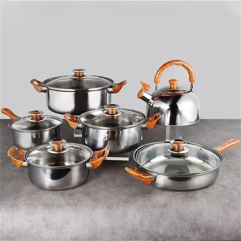 Conjunto de panelas de aço inoxidável 12 peças/item de cozinha doméstica/fogão/caçarola