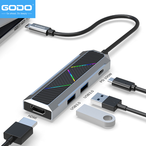 Adaptateur multiport GODO <span class=keywords><strong>RGB</strong></span> 4 en 1 100W Power Delivery 4K HDMI double USB 3.0, station d'accueil USB C pour ordinateur portable - Product Image 1