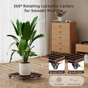 Plateau de déplacement pour pot de fleurs en bois avec roulettes, base pliable, support rectangulaire pour plantes, multi-usages - Product Image 3