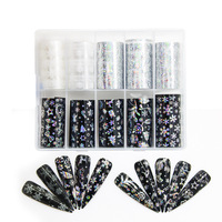 Lot d'autocollants de transfert pour nail art de Noël, motifs étoilés, dentelle vintage, fleurs et papillons, fournitures de manucure en boîte, vente en gros