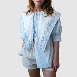 Vendita calda bohémien ricamato camicetta di cotone o collo a sbuffo etnico contadino Top da donna - Product Image 1