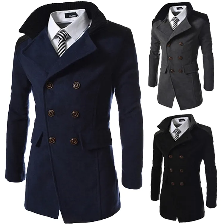 Men Trench 2021 Winter Hot Model Gentlemen Style Slim Fit Business Casual Wool Overcoat Double Breasted Long Coat For Man