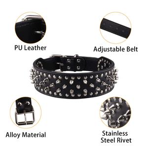 Collar de Cuero para Mascotas, Estilo <span class=keywords><strong>Punk</strong></span>, Ajustable, Duradero, Anti-Mordidas, con Tachuelas, para Perros Medianos a Grandes - Product Image 4
