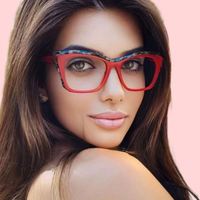 Lunettes de vue anti-lumière bleue tendance pour femmes, style punk européen, monture carrée œil-de-chat, verres plats, couleur contrastée unique