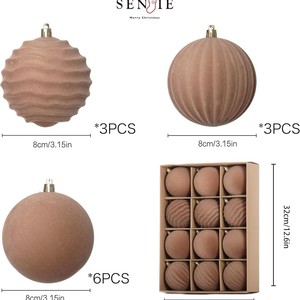 Bolas de Navidad de Terciopelo Flocado de Color Oscuro Premium, Adornos Festivos de Lujo para Árboles y Decoración de Ventanas Navideñas - Product Image 4