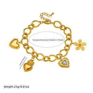 Heart Shape Flower Charm Bracelet Zinc Alloy Unisex Jewelry Gift B1642 - Product Image 4