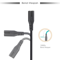 Cable de alimentación CA H03VVF 2G 0.75mm2 de 2 pines, conector en forma de 8 IECC7, enchufe europeo CEE716 C7 hembra de 2 clavijas