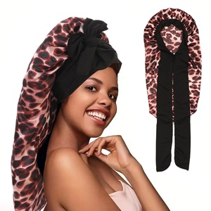 Chapeau de nuit en soie de luxe extra long avec large bande pour femmes aux <span class=keywords><strong>cheveux</strong></span> longs <span class=keywords><strong>bouclés</strong></span>, <span class=keywords><strong>bonnet</strong></span> de nuit en satin léopard pour tresses, perruques, dreadlocks - Product Image 3