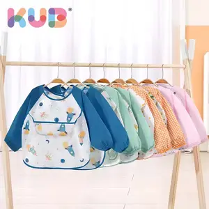 KUB Portable Waterproof Polyester Fiber Baby Bib Children's Toddler Apron Feeding Long Sleeves Bibs With Pocket