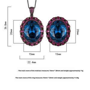 Fashion Jewelry Eco-friendly Copper Black Gold Plated Oval Cut 15*20mm <b>Blue</b> Zircon CZ Diamond <b>Necklace</b> Set for Women - Product Image 2
