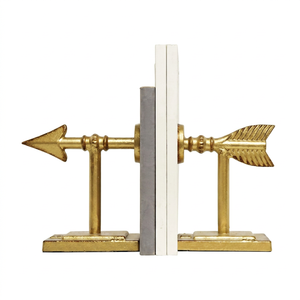 Sujetalibros de Lujo con Diseño de Flecha Dorada, Juego de Soportes Metálicos Decorativos para Libros, Organizador Moderno para Estanterías, Decoración para el Hogar y la Oficina - Product Image 1