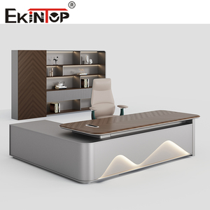 Sinonis Modern Waterproof PVC Wooden Table Executive <b>Office</b> Desk with Wood Surface Extendable Design for Commercial Use - Product Image 5