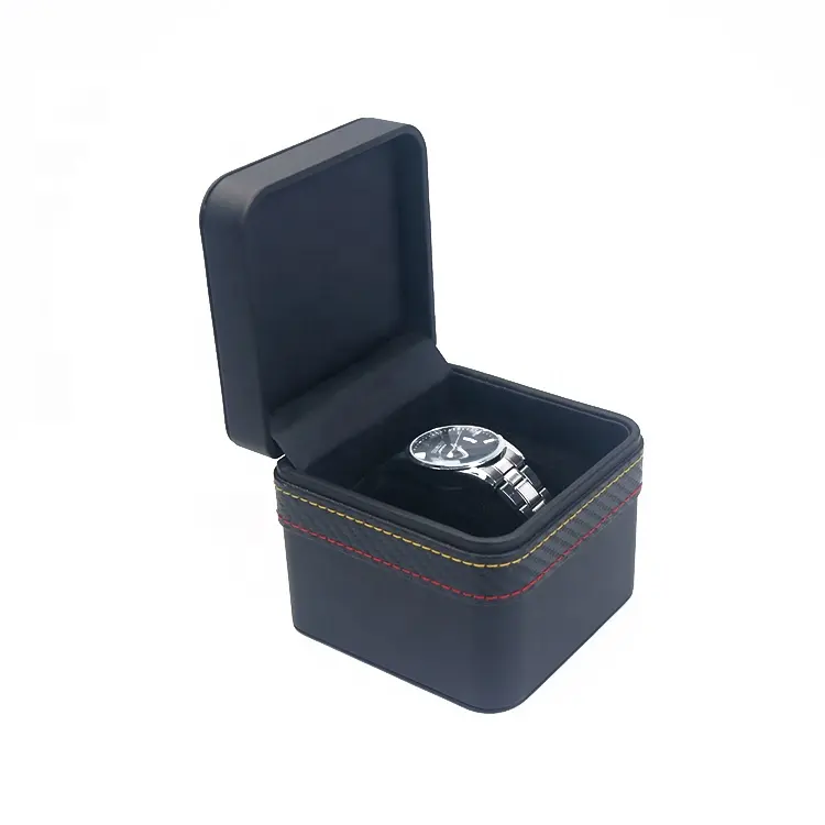 Новый дизайн, черный чехол для часов из искусственной кожи, Подарочная коробка, чехол с логотипом, черная бархатная подушка внутри