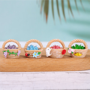 Miniature Resin <b>Flower</b> <b>Basket</b> Ornaments <b>For</b> Desktop Micro Landscape Decorations With Artificial Plants And Figurines - Product Image 2