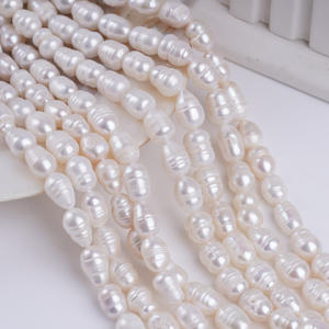Perles en vrac colorées pour bijoux DIY, collier de 33 cm, perles naturelles d'eau douce en forme de riz blanc, 6-7/7-8 mm, enfilées - Product Image 2
