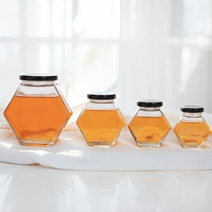 Pot <span class=keywords><strong>en</strong></span> verre hexagonal transparent vide de 100 ml, 180 ml, 280 ml, 380 ml pour confiture, cornichons, sauce chili, bonbons, miel avec couvercle métallique - Product Image 5