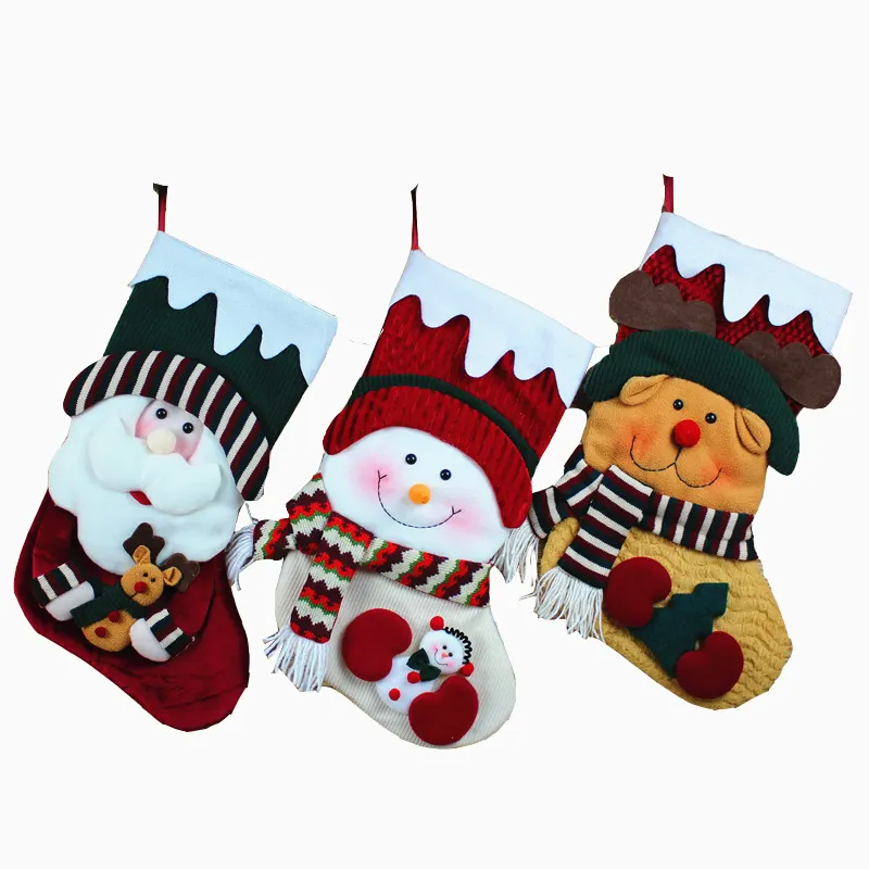 18'' Big Christmas Stocking Bag Plush Candy Bag Santa Claus Snowman Elk Socks Christmas Decorations For Party
