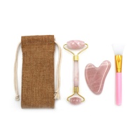 Rouleau de massage facial en quartz rose et Gua Sha anti-âge pour le corps et le visage, avec boîte et pochette
