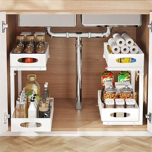 Wholesale 2 Pack Bathroom Kitchen Under Sink Sliding Pull Out Cabinet Cupboard Organizer and <b>Storage</b> 2 Tier Rack Under the Sink - Product Image 6