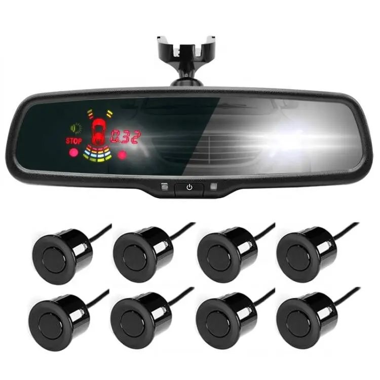 Monitor de espejo de atenuación automática para coche, Sensor de estacionamiento LED automático de 4,3 pulgadas, 8 sensores de Radar de visualización, suministro de fábrica