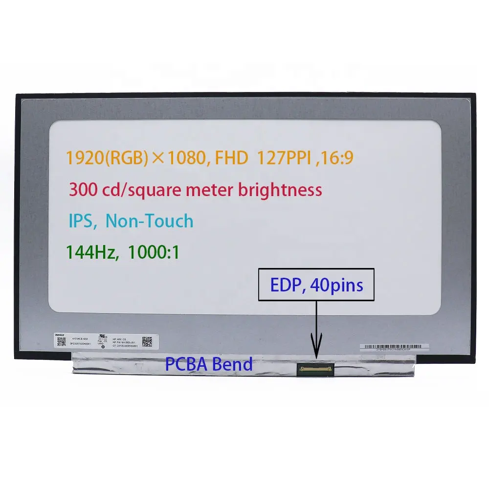 All'ingrosso schermo sottile da 17.3 pollici a 40 pin 1080P 144HZ per laptop B173HAN04.04.0 NV173FHM-N44 LP173WFG-SPB1 N173HCE-G33