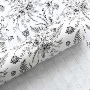Floral Gift Wrapping <b>Paper</b> Roll 17 Inch X 16.5 Feet Black White Art <b>Paper</b> Elegant Design For Bridal Shower Wedding - Product Image 1