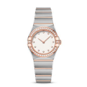 Reloj de cuarzo de acero inoxidable Exquisito reloj de negocios de lujo Classic Half Moon Cut Surface Diamond Bisel - Product Image 1