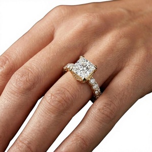 Bague solitaire en or jaune avec diamant taille princesse, magnifique alliance de mariage pavée, splendide bijou féminin certifié IGI - Product Image 1