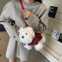 Sac à dos carré en peluche de coton pour fille, motif animalier Kawaii, style dessin animé, avec motif chien West Highland, sac à main en fourrure, vente en gros