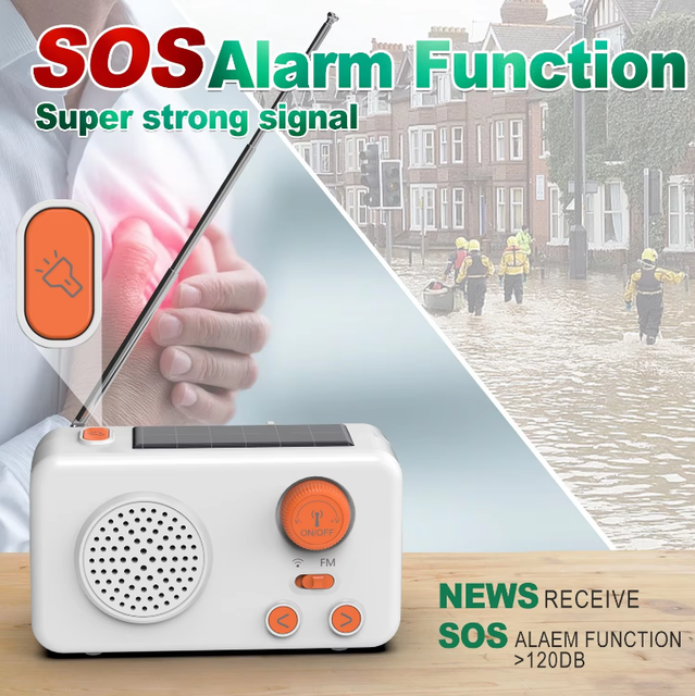 Solar Powered FM Radio 2000Mah Power Bank with LED Flashlight Portable Emergency Charger for Outdoor Camping Use