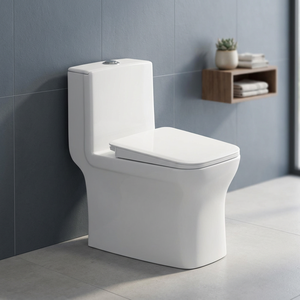 WC monobloc en céramique blanche à chasse d'eau siphonique, à poser au sol - Product Image 4