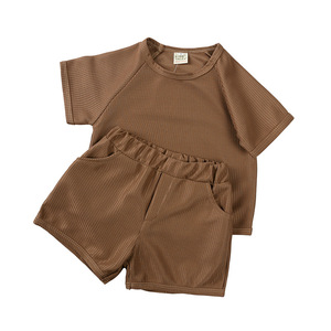 Set di Abbigliamento Casual Personalizzato per Bambini e Bambine, Completi Estivi in Poliestere/Cotone a Nido d'Ape per Bambini, Vendita all'Ingrosso - Product Image 2