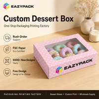 Boîtes à fenêtre personnalisées écologiques à pois pour la vente en gros, boîtes de présentation pour donuts, boîtes cadeaux à pois roses pour cadeaux de boulangerie