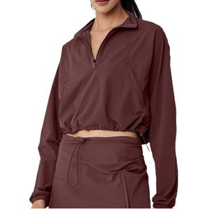 Aoyema Tennies Sports Wear Blank Benutzer definierte Half Zip Pullover Damen Trainings anzug Quick Dry Crop Top Wind breaker Shorts <span class=keywords><strong>2</strong></span>-teilige Sets - Product Image 1