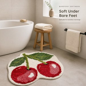 Cherry Cute <strong>Bath</strong> Carpet <strong>Funky</strong> Bathroom <strong>Mats</strong> Non Slip Cute Fruit Shaped Super Soft Doormat Irregular Shape Rugs Home Use - Product Image 5