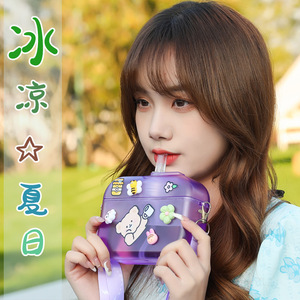 Yafchi Korean Style Square Water Bottle With Straw Reusable Portable Outdoor Strap For Students Gift Spring 2022 - Product Image 5